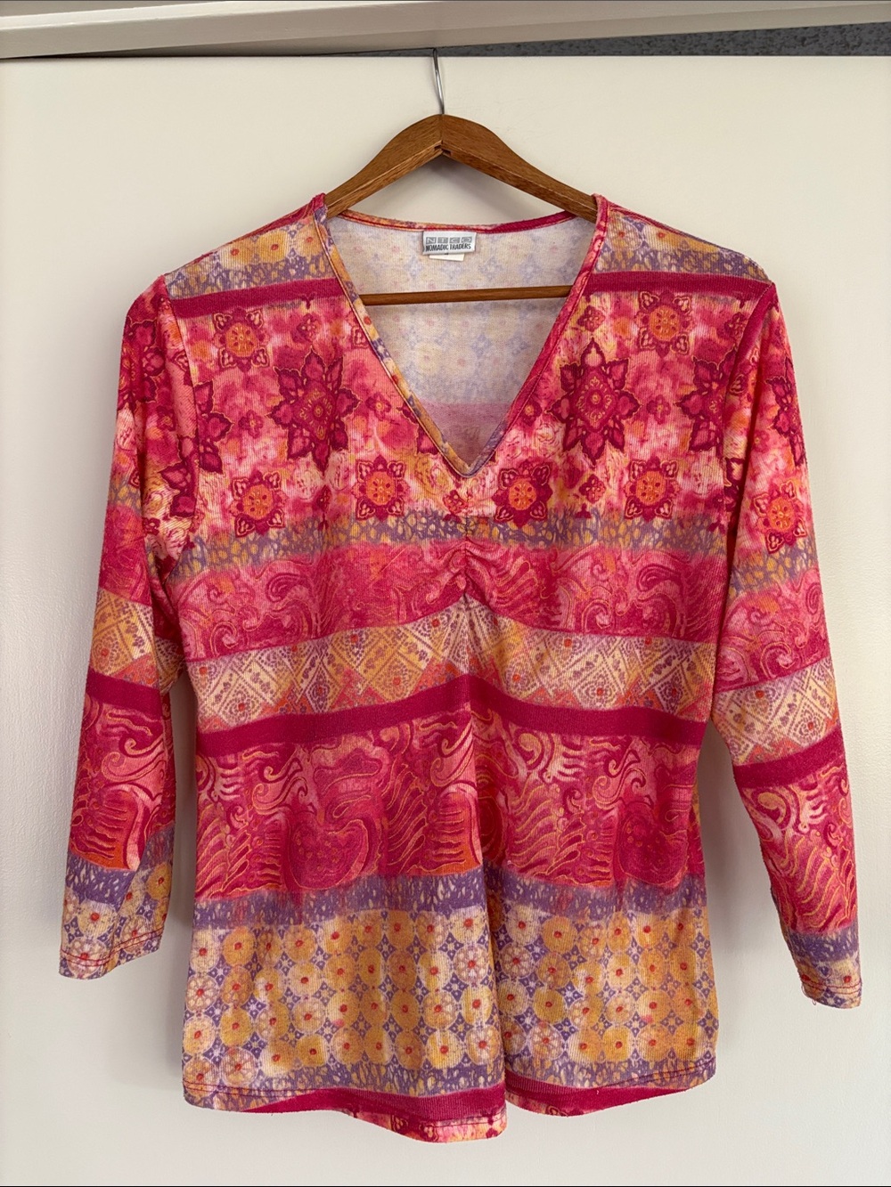 Nomadic Traders Pink Multi-Pattern V-Neck Long Sleeve Top